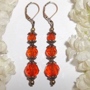Earrings, Orange and Copper Earring, Earring Set, Dangle Earring, Earring 8278